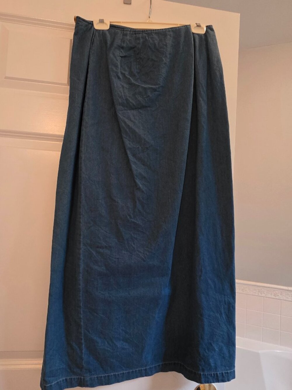 Geoffrey Beene brand Long denim skirt, wraparound style, size 12,